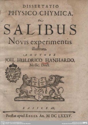 Dissertatio Physico-Chymica De Salibus Novis experimentis illustrata