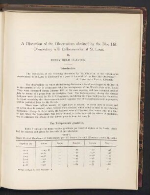 A Discussion of the Observations obtained by the Blue Hill Observatory with Ballons-sondes at St. Louis