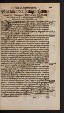 Das leben des heiligen Heimerammi oder Emmerami/ Bischoven zu Regenspurg und Martyrers ...