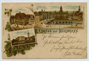Mehrbildkarte, 3 Motive: Neckarbrücke mit Postamt 1, Rathaus, Wartberg