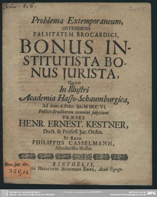 Problema Extemporaneum, Ostendens Falsitatem Brocardici, Bonus Institutista Bonus Iurista