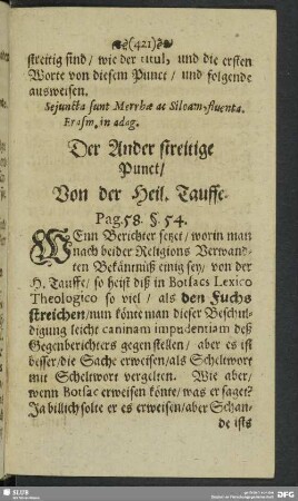 Der Ander streitige Punct, Von der Heil. Tauffe