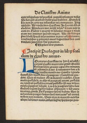 Incipit Prologus in librum secundum de claustro anime.