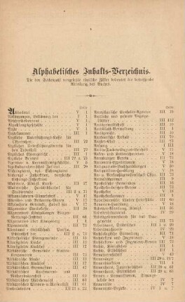 Alphabetisches Inhalts-Verzeichnis.