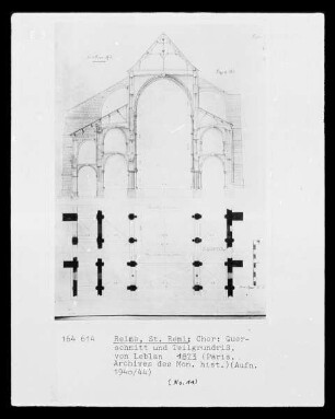 Querschnitt und Teilgrundriss des Chors der Kirche Saint-Rémi zu Reims,