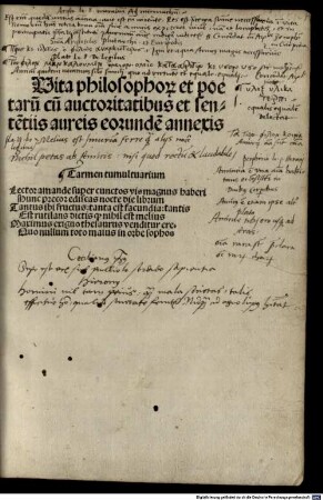 Vita philosopho[rum] et poetaru[m] : cu[m] auctoritatibus et sententiis aureis eorunde[m] annexis