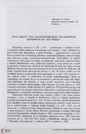 2: Stan Badań nad zachodnioruskim malarstwem ikonowym XV - XVI wieku