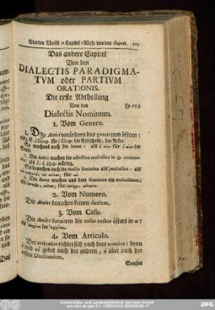 Das andere Capitel Von den Dialectis Paradigmatum oder Partium Orationis.