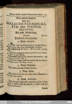 Das andere Capitel Von den Dialectis Paradigmatum oder Partium Orationis.
