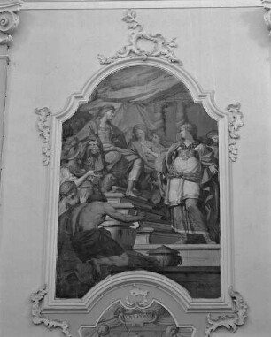 Gottvater, Judith, die Königin von Saba und christliche Allegorien — Die Königin von Saba befragt König Salomo