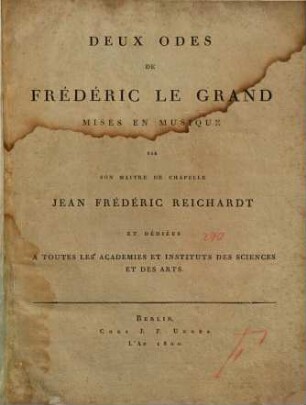 Deux odes de Frédéric le Grand