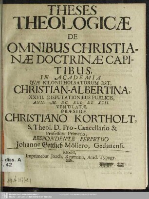Theses theologicae de omnibus christianae doctrinae capitibus