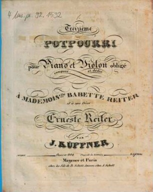 Treizième potpourri pour piano et violon obligé : oeuvre 204