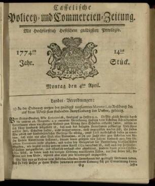 14tes Stueck, Montag den 4ten April 1774