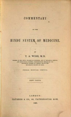 Commentary on the Hindu system of medicine : New issue