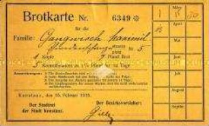 Brotkarte der Stadt Konstanz vom Februar 1915