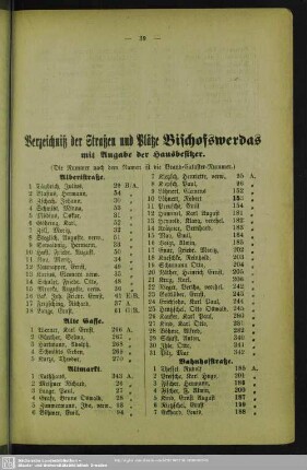 Häuserbuch : Verzeichniß der Straßen und Plätze Bischofswerdas mit Angabe der Hausbesitzer