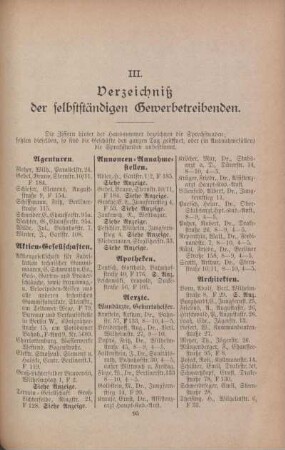 III. Verzeichniß der selbstständigen Gewerbetreibenden
