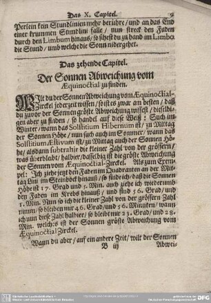 Das zehende Capitel. Der sonnen Abweichung vom Aequinoctial zu finden.