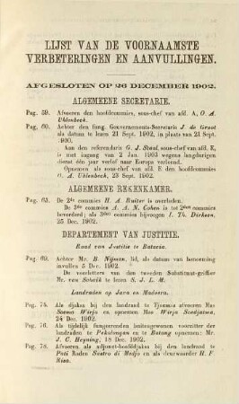 Lijst van de voornamste Verbeteringen en Aanvullingen