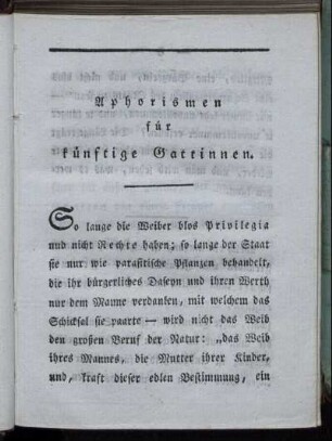 Aphorismen für künftige Gattinnen.