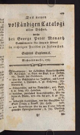 429-492, Sechstes Suplement. Michaelismesse, 1783.