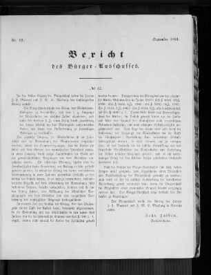 Nr. 12. Bericht des Bürger=Ausschusses. September 1864.