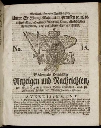 No. 15. Montags, den 9ten Aprilis 1770.