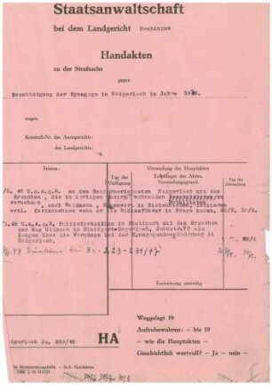 Wagner, Georg, Oberpostinspektor, Sulz: Handakte