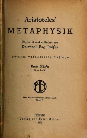 Aristoteles' Metaphysik. 1 = 2