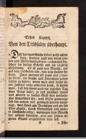 Erstes Kapitel: Von den Trübsalen überhaupt.
