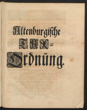 Altenburgische Tax-Ordnung