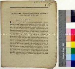 Lettre adressée a Mr. le Général Custine par Messieurs les Magistrats de la ville de Francfort, le 20 dec. 1792