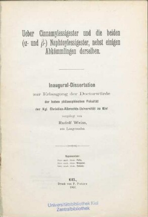 Ueber Cinnamylessigester und die beiden (α- und β-)Naphtoylessigester, nebst einigen Abkömmlingen derselben