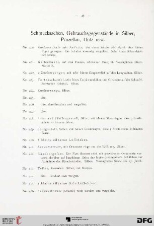Schmucksachen, Gebrauchsgegenstände in Silber, Porzellan, Holz usw. (Nr. 400-683)