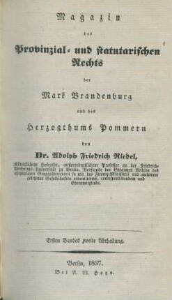 Ersten Bandes zweite Abtheilung