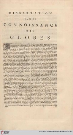 Dissertation sur la connoissance des globes