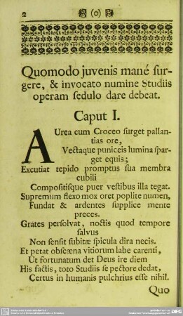 Quomodo juvenis mané surgere, & invocato numine Studiis operam sedulo dare debeat. Caput I.