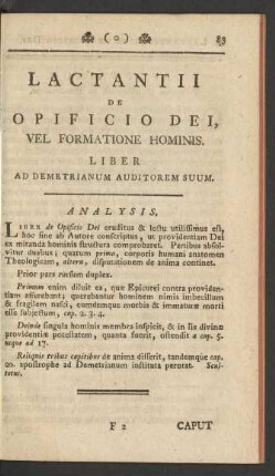 Lactantii De Opificio Dei, Vel Formatione Hominis