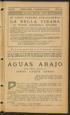 1924008330: Aguas abajo : novela inédita