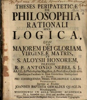 Theses Peripateticae De Philosophia Rationali Sive Logica