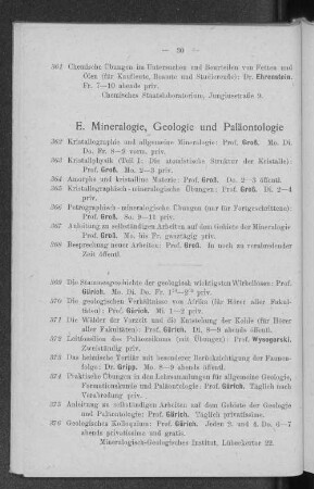 E. Mineralogie, Geologie und Paläontologie