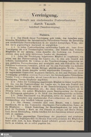 X. Vereinigung, den Erwerb neu erscheinender Postwerthzeichen durch Tausch betreffend (Tauschvereinigung)