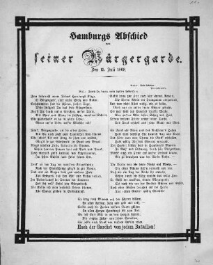 Hamburgs Abschied von seiner Bürgergarde : den 15. Juli 1868