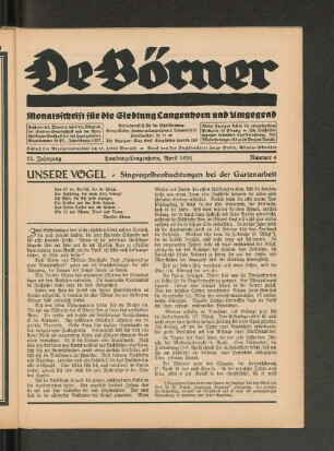 12. Jahrgang Hamburg=Langenhorn, April 1932, Nummer 4