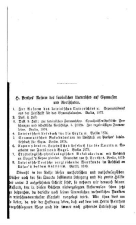 H. Perthes' Reform des lateinischen Unterrichts auf Gymnasien und Realschulen