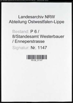 Sterberegister Standesamt Hagen-Enneperstraße (Sitz Westerbauer)
