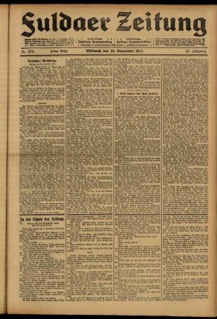 Erste Ausgabe vom Mittwoch, den 26. November 1913.