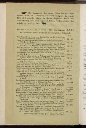 Inhalt des ersten Heftes 1886 (Jahrgang XXX)