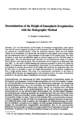 Determination of the height of ionospheric irregularities with the holographic method